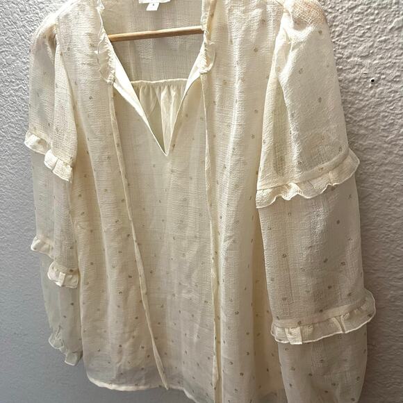 Blu Pepper Swiss Dot Ruffle Peasant Blouse Ivory Cream Cottagecore S Romantic - Picture 4 of 8